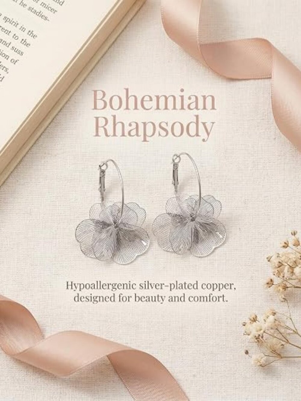 Gold Silver Flower Dangle Earrings for Women - Picture 7 of 7